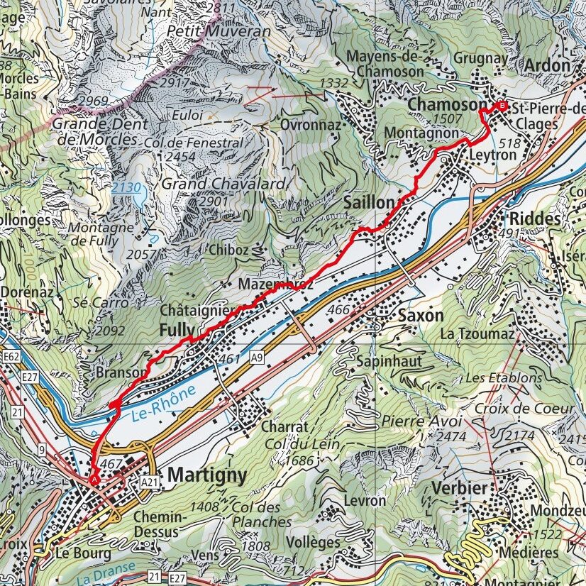220909 Martigniy - Chamoson Map