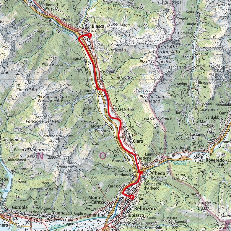 230204 Biasca - Bellinzona Map