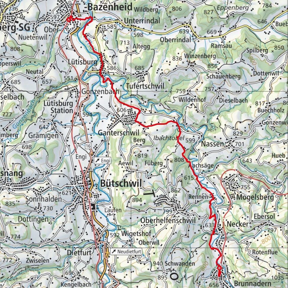250415 Bazenheid - Brunnadern Map