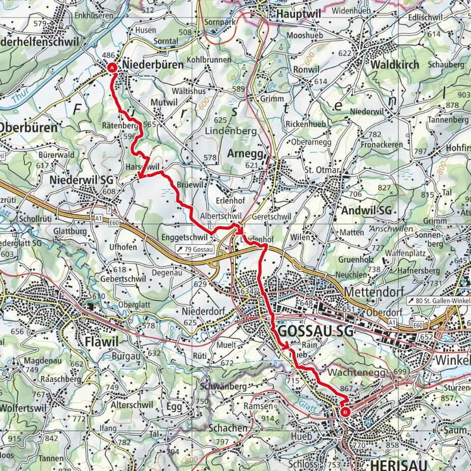 260308 Niederbüren - Herisau Map