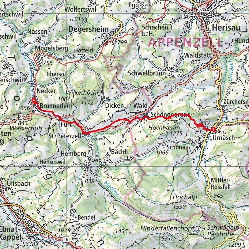 NOHUHN 250201 Brunnadern - Urnäsch Map